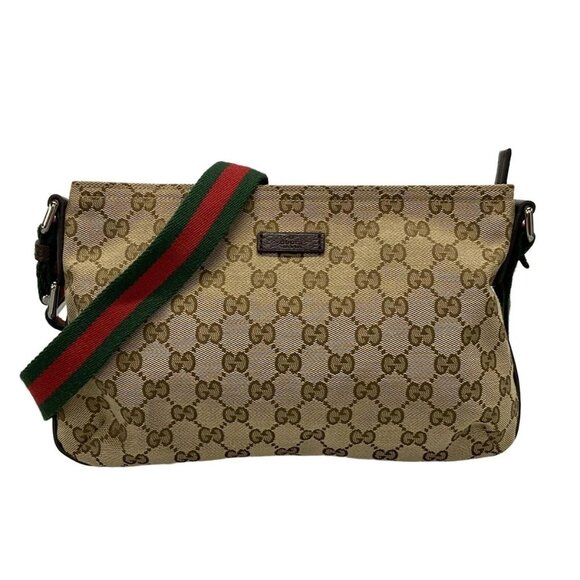 Auth GUCCI GG Pattern, Shelly (Web) 189749 Beige Red Green Jacquard Leather - Picture 1 of 16